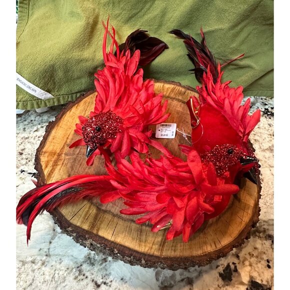 3 Lg Red Feathered Cardinal Christmas Tree Ornaments Glitter Accents Clip-On - Picture 4 of 13